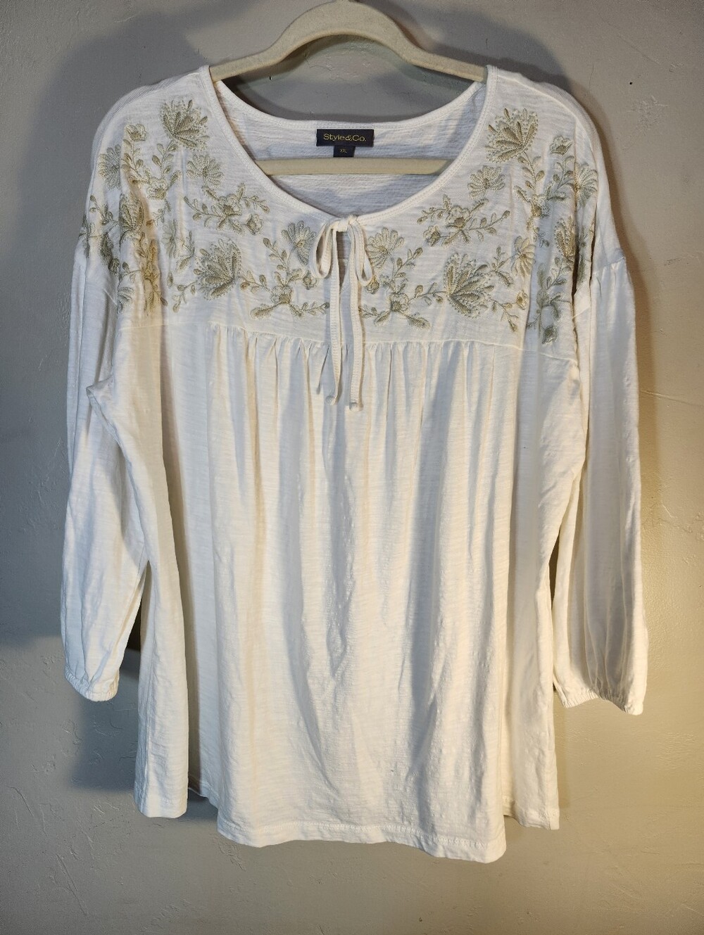 Style & Co. Cream Floral Embroidered Peasant Tunic
